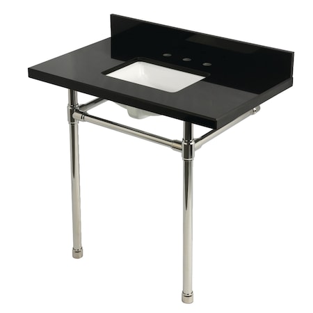 Kingston Brass 36-Inch Black Granite Console Sink with Stainless Steel Legs, 8-Inch, 3-Hole KVPK36K8SQ6ST