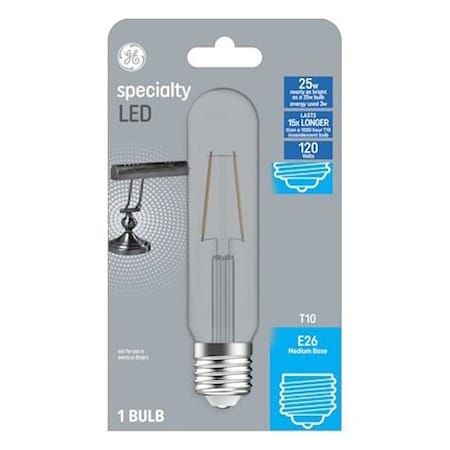 Ge LED Bulb, T10 Lamp, 25 W Equivalent, E26 Medium Lamp Base, Clear, 3000 K Color Temp 93129002