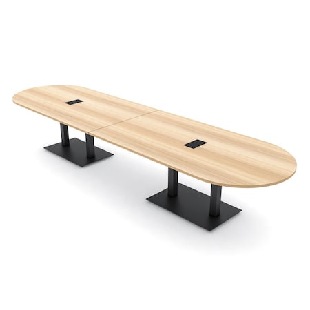 Skutchi Designs Racetrack Conference Table With Power Unit, 48 in W, 168 in L, Brown HAR-RAC-48X168-DOU.BK-K525-EBLK