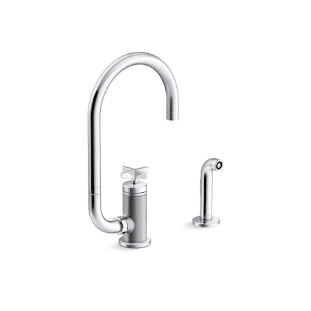 Kohler Billet Single-handle bar sink faucet with two-function extended-reach spout and side sprayer 28675-3-CP