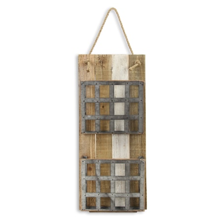 Homeroots 12" Brown And Gray Solid Wood And Metal Paper Organizer 487942