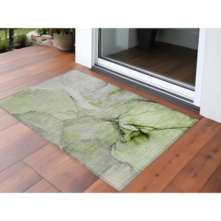 Homeroots 2' X 3' Green Abstract Washable Non Skid Indoor Outdoor Area Rug 559685