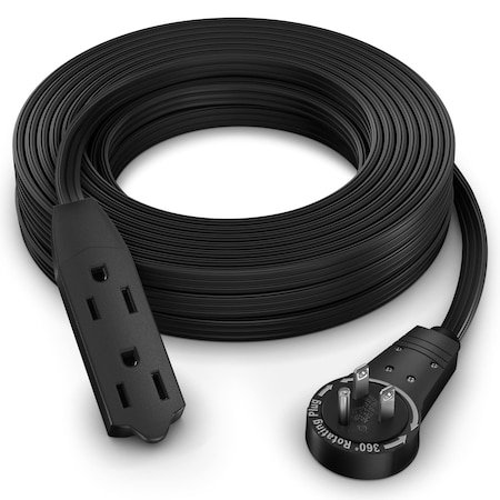 Maximm 25ft 16AWG 3-Outlet 360 degrees Flat Plug Extension Cord, 3-Prong UL, Black ADW-360-3325-B