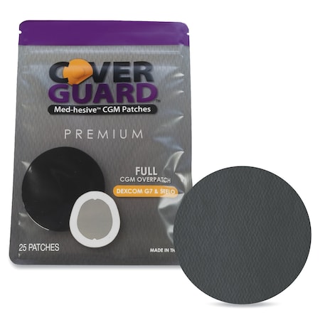 Coverguard CGM Overpatch, Dexcom G7, Stelo, Black Full Coverage, Waterproof, Anti-Fray, Sensor Protection, 25PK 101-201B
