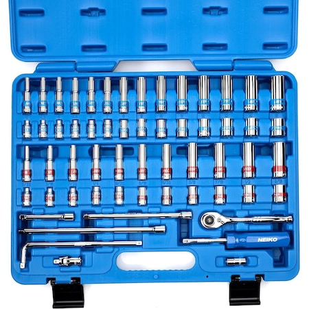 Neiko 1/4 Inch-Drive Ratchet and Small Socket Set, 58-Piece, Chrome Vanadium Steel, Multi-color 02514A