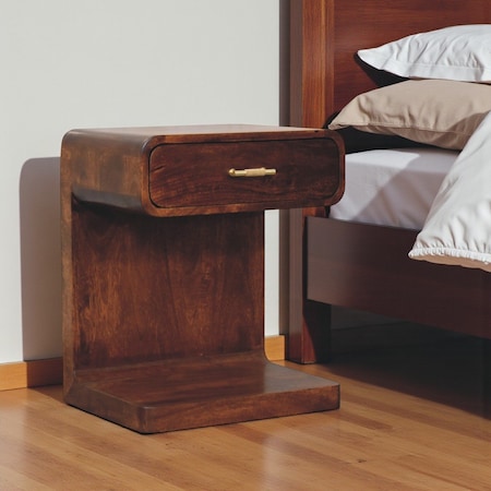 Homeroots 22" Chestnut Solid Wood One Drawer Nightstand With Floor Shelf 651537
