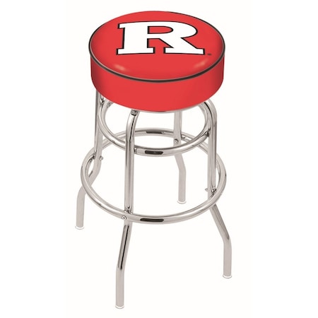 Holland Bar Stool Co 25" 4" Rutgers Cushion Seat, Double-Ring Chrome Swivel Bar Stool L7C125Rutger