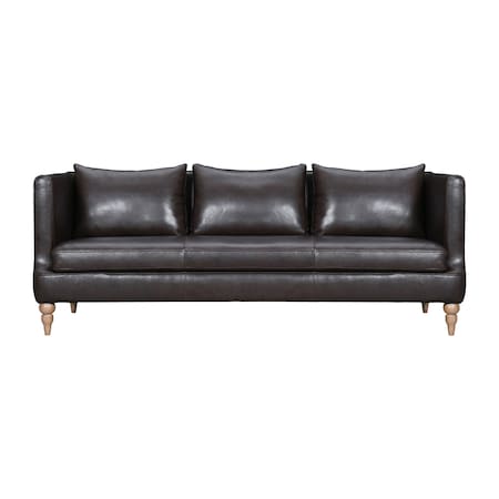 Homeroots 85" Dark Brown Leather Sofa With Brown Legs 546412