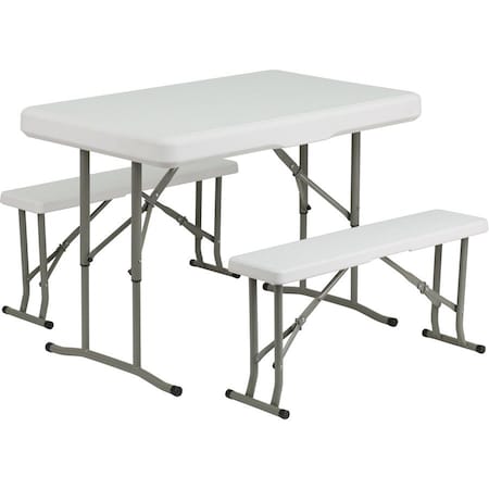 Flash Furniture Rectangle White Plastic Fold Table/Bench, 25.5" W, 41" L, 28.5" H, Plastic Top, White DAD-YCZ-103-GG