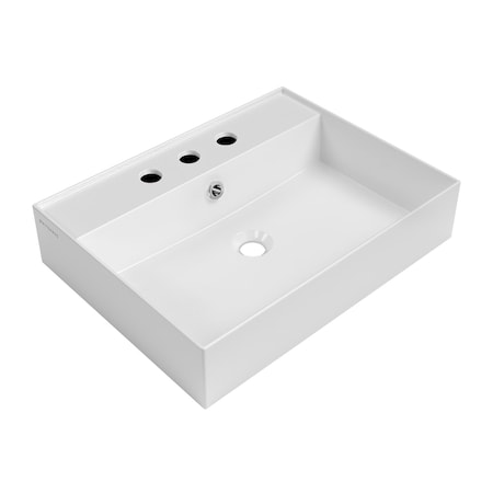Whitehaus Collection 24 in Rectangular Wall Mount Basin with Widespread Faucet Drilling and Overflow B-AG61-3H