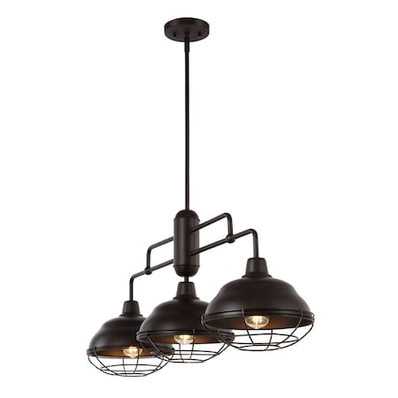 Jonathan Y Levi 40.5" 3-Light Industrial Farmhouse Iron Linear LED Pendant, Oil Rubbed Bronze JYL1119A