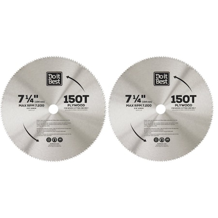 Do It Best 7-1/4'' 150-Tooth Plywood Circular Saw Blade, 2PK QJDIB-PTASET-018