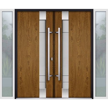 Vdomdoors Steel Double Doors Deux 1713 Natural Oak 2 White Sidelight Exterior Windows Stainless Inserts Doubl DEUX1713DEXD-OAKW-RH-W12+72+12 x H80