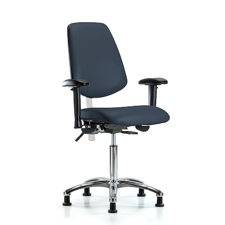 Blue Ridge Ergonomics Clean Room Chair Vin Med Ben Chair, Med, Bk, Nav, CL100, Adjustable Arms, 22" to 29" Height, Vinyl BR-NCR-VMBCH-MB-CR-T0-A1-NF-RG-8582
