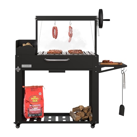Koolmore 54 in. Argentine Charcoal Grill with Interchangeable V-Grates, Outdoor BBQ, Black KM-OG-AV-54