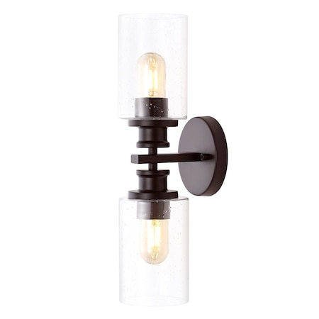 Jonathan Y Jules Edison 16.5" Cylinder 2-Light Iron/Seeded Glass Farmhouse Contemporary LED Wall Sconce, Oil Rub JYL7577B