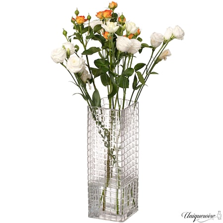 Uniquewise 12-Inch Square Frosted Clear Glass Table Vase - A Timeless Centerpiece for Dining Tables,  QI004738.CR.L