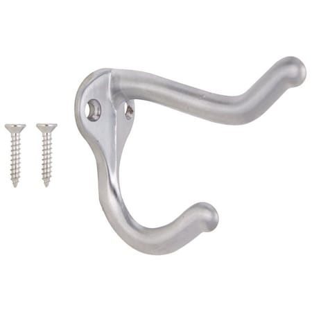 Prosource Coat and Hat Hook, 22 lb, 2-Hook, 1 in Opening, Zinc, Satin Chrome H62-B075
