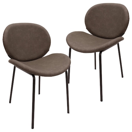 Leisuremod Servos Dining Side Chair with Upholstered Leather Seat and Iron Frame in Elephant Grey, 2PK SCBL-22DGR2