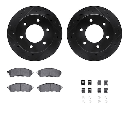 Dynamic Friction Co DFC Rotors-Drilled & Slotted-Black w/ 5000 Advanced Brake Pads Incl Hdw 8512-54202