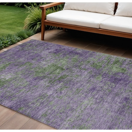 Homeroots 10' X 14' Purple And Green Abstract Washable Indoor Outdoor Area Rug 609393