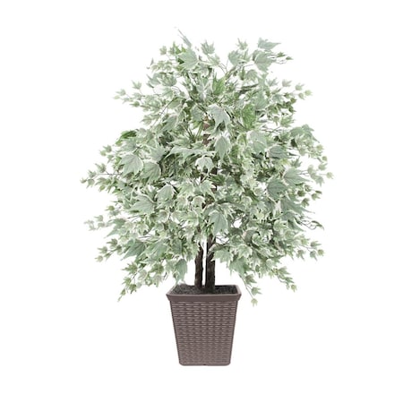 Vickerman 4 ft. Silver Maple Bush Square Brown Container Decorative Plant, Dark Green TBU1640-SB