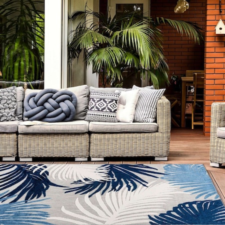 World Rug Gallery Amalfi Contemporary Tropical Floral Indoor/Outdoor Area Rug 12 ft x 15 ft Navy 8013NAVY12X15