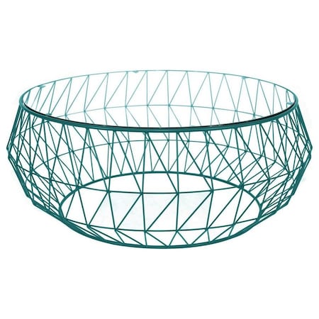 Leisuremod Malibu Modern Round Glass Top Coffee Table with Metal Base, Blue MD39BU