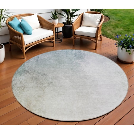 Homeroots 8' Navy Blue And Denim Blue Round Ombre Washable Indoor Outdoor Area Rug 577910