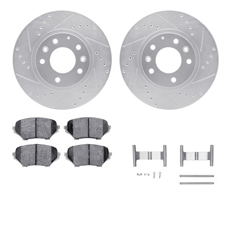 Dynamic Friction Co DFC Rotors-Drilled & Slotted-Silver w/ EURO 5000 Ceramic Brake Pads Incl Hdw 7612-80003