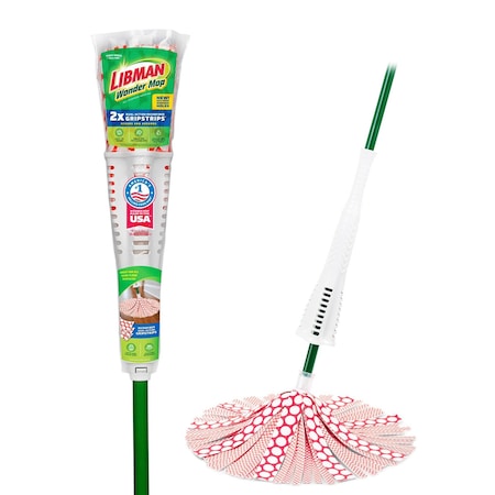 Libman Commercial 10 in x 18 in Strip Wonder Mop, Snap On Connection, Cut-End, Orange, Microfiber 2000