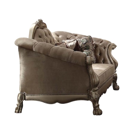 Homeroots 73in Bone Velvet Loveseat and Toss Pillows 515701