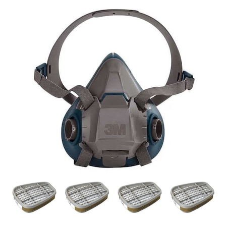 3M Half Mask Respirator Kit: 4 Cartridges Included, Olive Color, Silicone, Bayonet, Size L 29WT70-4JG24