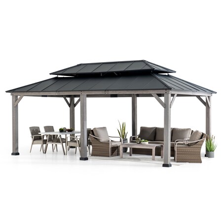 Sunjoy 12x20 ft. Wood Gazebo, Outdoor Patio Steel Hardtop Gazebo, Black A102032641