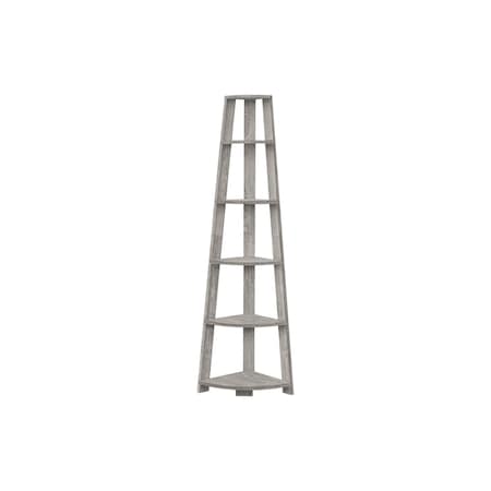 Homeroots 71" Gray Particle Board and Wood Five Tier Corner Bookcase 489813