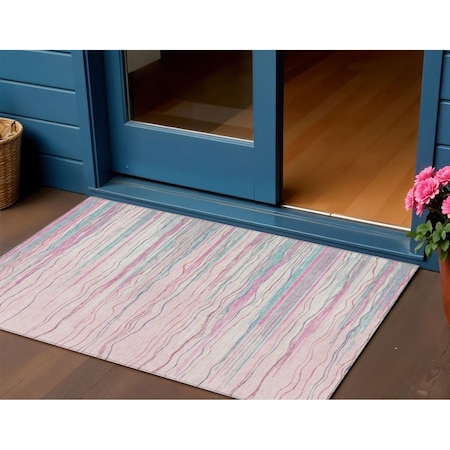 Homeroots 3' X 5' Pink Blue And Purple Striped Washable Indoor Outdoor Area Rug 597271