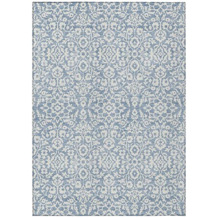 Homeroots 5' X 8' Denim Blue And Ivory Damask Washable Indoor Outdoor Area Rug 595134