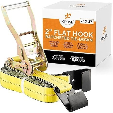 Xpose Safety Ratchet Straps Heavy Duty, 2 In x 27 FT Tie Down Straps Ratchet Operated with Flat Hooks RTD227-FH-1-X