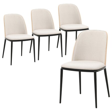 Leisuremod Tule Dining Side Chair with Velvet Seat and Steel Frame, Natural Wood/Beige, 4PK TCNW18BG4
