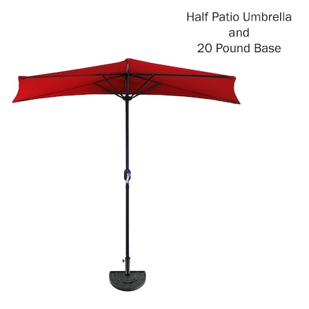 Pure Garden 9 Ft Semicircle Patio Umbrella with Base, Red 50-145-RB