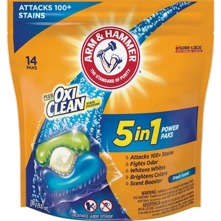 Arm & Hammer Plus Oxi Clean 5-In-1 Power Paks Laundry Detergent, 14-Count 250