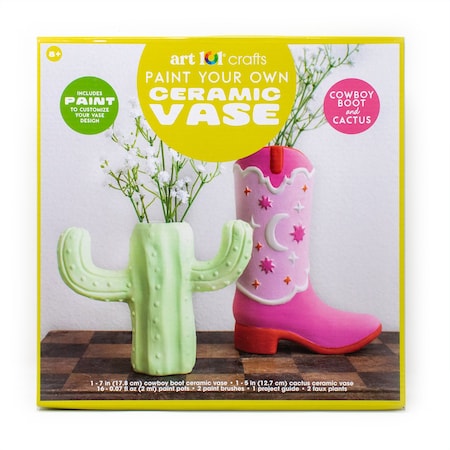 Art 101 Paint Your Own Ceramic Vase Art Set with Cactus and Cowboy Boot Designs 41050MB