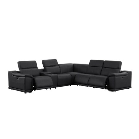 Homeroots Black Leather Power Reclining L Shaped Six Piece Corner Sectional With Console 643943