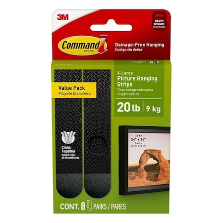 Command Picture Hanging Strip, Foam Backing, Black, 20 lb, 8/PR 17217BLK-8ES