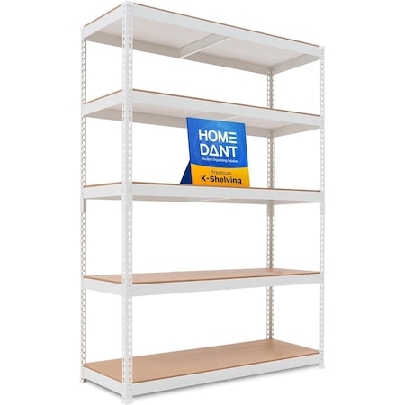 Homedant 5-Tier Boltless Heavy Duty Metal Shelving Unit, 47.7"W x 18.2"D x 71.3"H, White 805903
