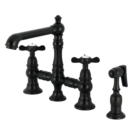 Kingston Brass Bridge Kitchen Faucet with Brass Sprayer, Matte Black KS7270BEXBS