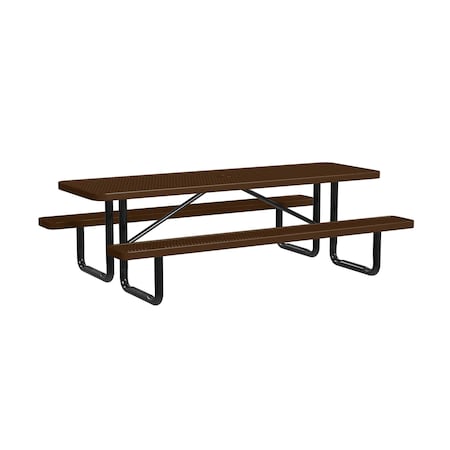 Leisure Craft Rectangle Picnic Table, Brown, In Ground Mount, 8 ft L T8XPIG-BROWN