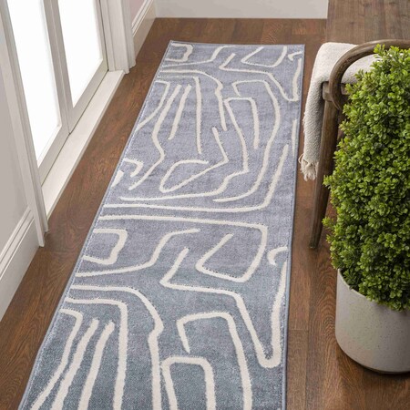 Jonathan Y Alcina Modern Scandinavian Graphic Lines High-Low Blue/White 2 ft. x 8 ft. Runner Rug SND102D-28