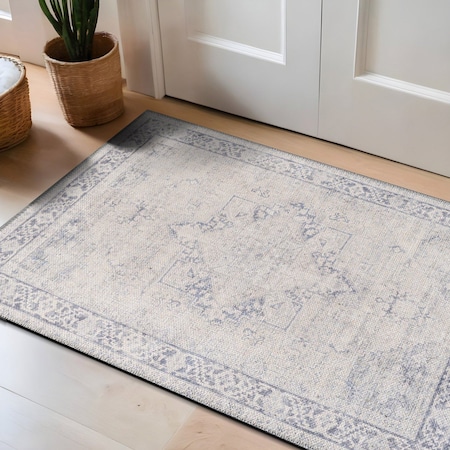 World Rug Gallery Blue and Ivory Medallion Rug - Machine Washable, Flat Pile, Family Friendly 2 ft x 3 ft WR172BLUE2X3