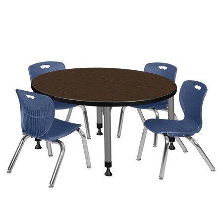 Regency Round Kee Adjustable Classroom Table W/ 4 Andy Stack Chairs, 36 in W, 36 in L, Neo Walnut TB36RNDNWAPGY45NV